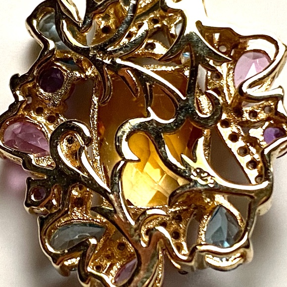 14K Gold Over Sterling Silver Necklace With Genuine Citrine, Amethyst & Quartz - Picture 4 of 9